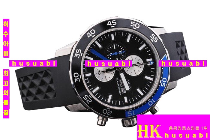 ̴ 2012Żð IWC ð Replica IWC Schaffhausen Mens Black and Blue Bezel Japanese Quartz. YC010-45