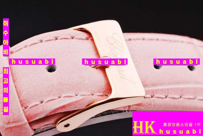 ĵ ڽð Replica Chopard Japanese Quartz MOVEMENT 18k Yellow gold Case Bezel Crown Pink leather Bracelet Women. sa-2